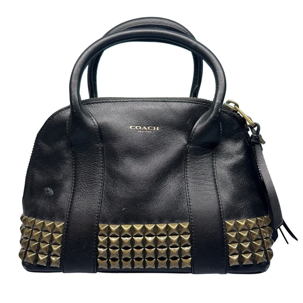 Coach Black Leather Dome Satchel with Gold Studs